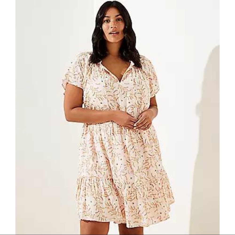 LOFT Floral Print Dress - Pink and White